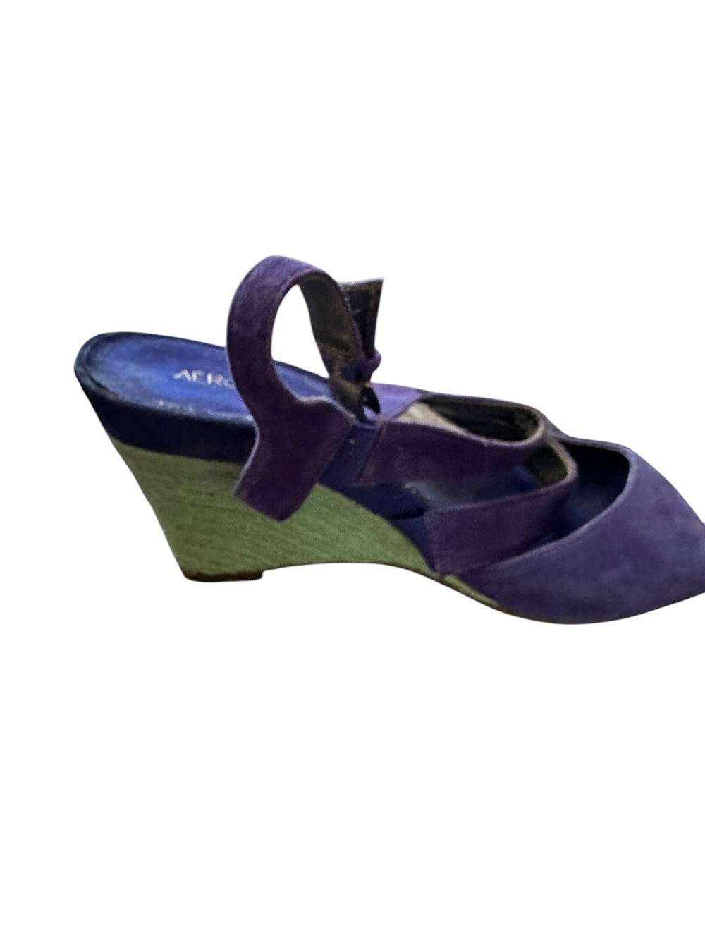 Aerosoles royal blue open toe suede Wedge Sandal with Green Espadrille Heel